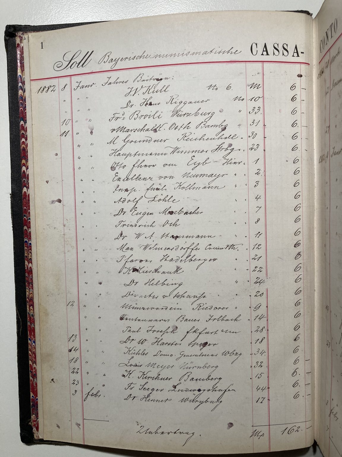 Cassa-Buch der BNG von 1882 mit den Gründungsmitgliedern